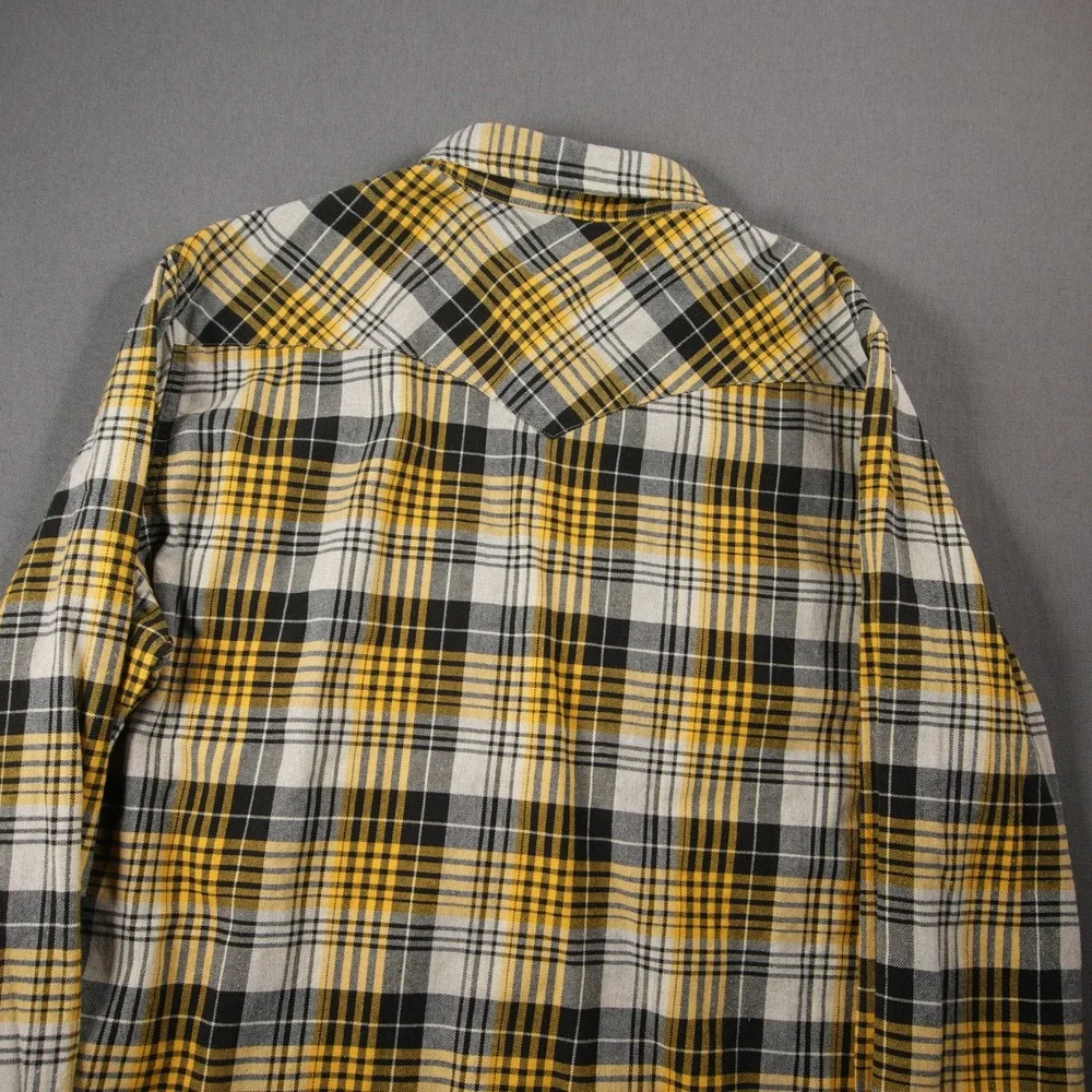 Levi's Plaid Snap Front Western Flannel Cowboy Men Shirt L Black Yellow Skate